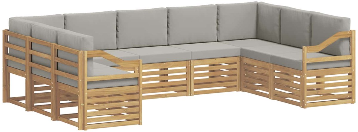 vidaXL Buiten - bank - set - 9 - st - 9-zits - Wit - en - Lichtgrijs - Polyester Wit en Lichtgrijs