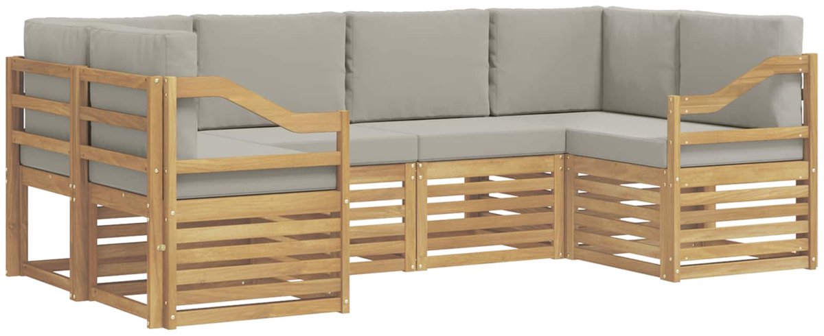 vidaXL Buiten - bank - set - 6 - st - 6-zits - Wit - en - Lichtgrijs - Polyester Wit en Lichtgrijs