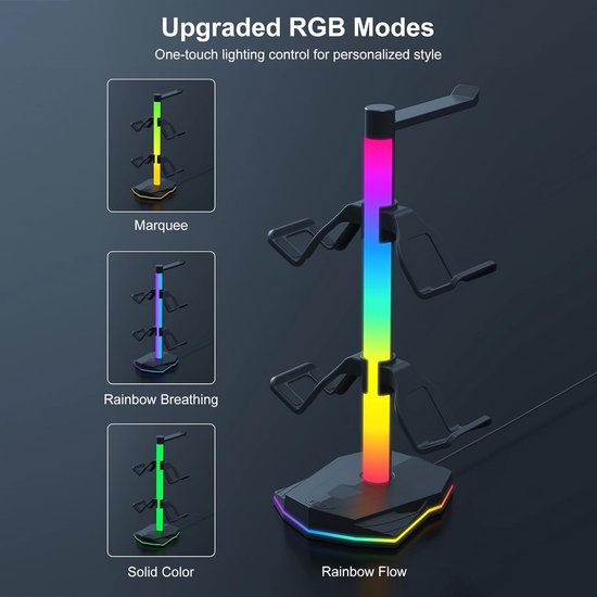 Hoofdtelefoon en Controller Standaard - Gaming Organizer - Bureau Opruimen - Met RGB Verlichting - 31.5 cm Hoog - Zwart — afbeelding 4