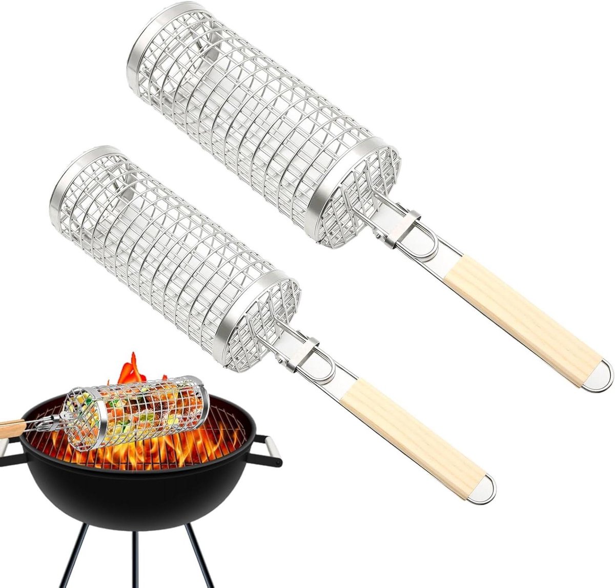 BBQ Grillmand - Groentemand Barbecue - Buiten Koken - Gelijkmatige Warmte - 43-51 cm - Zilver