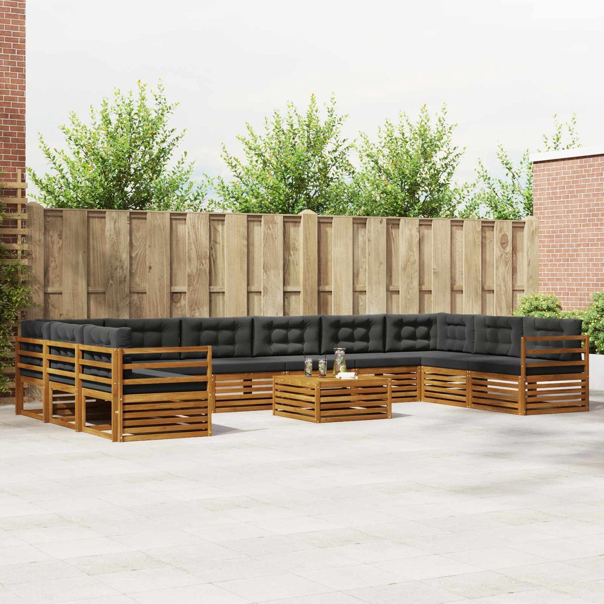 vidaXL Buiten - bank - set - 11 - st - 10-zits - Natuurlijk - en - Antraciet Natuurlijk en Antraciet