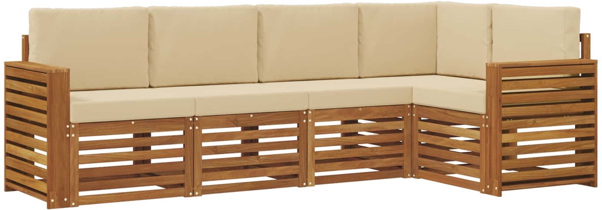 vidaXL Buiten - bank - set - 5 - st - 5-zits - Natuurlijk - en - Beige Natuurlijk en Beige