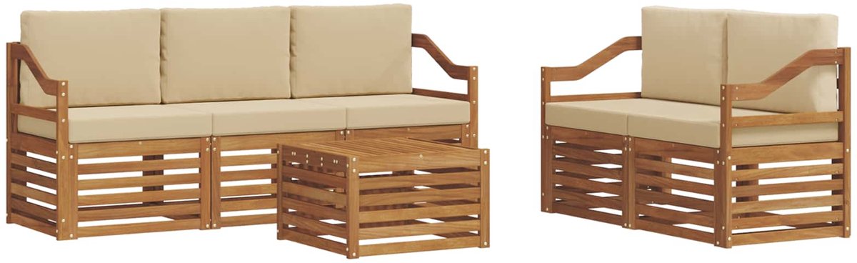 vidaXL Buiten - bank - set - 6 - st - 5-zits - Natuurlijk - en - Beige Natuurlijk en Beige