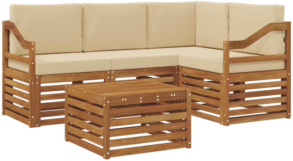 vidaXL Buiten - bank - set - 5 - st - 4-zits - Natuurlijk - en - Beige Natuurlijk en Beige