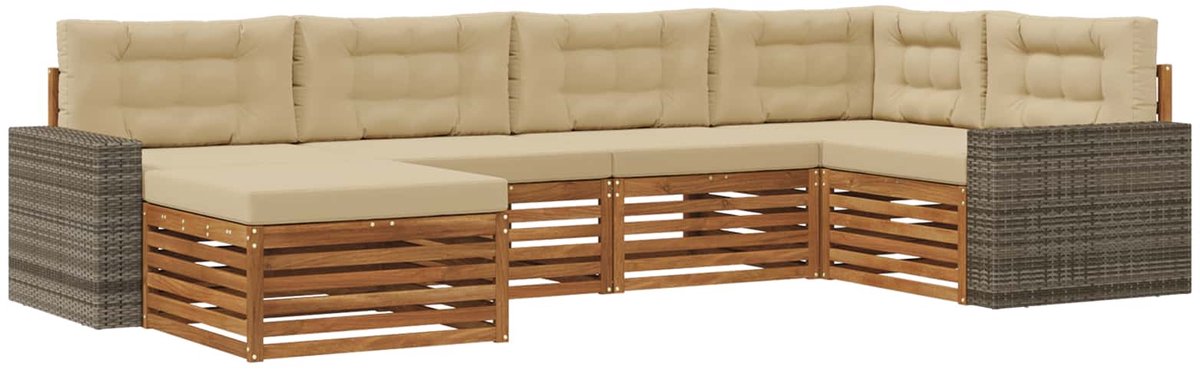 vidaXL Buiten - bank - set - 6 - st - 6-zits - Natuurlijk - en - Beige Natuurlijk en Beige