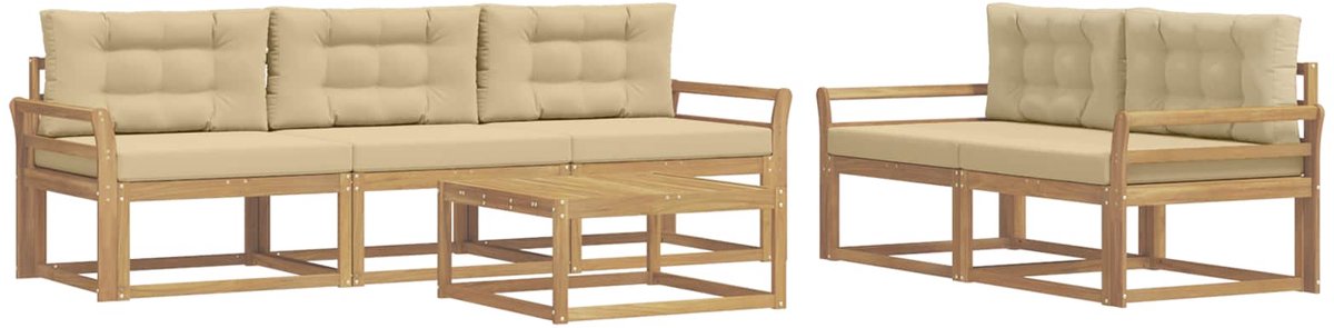 vidaXL Buiten - bank - set - 6 - st - 5-zits - Wit - en - Beige Wit en Beige