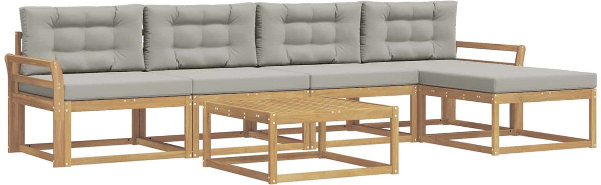 vidaXL Buiten - bank - set - 6 - st - 5-zits - Wit - en - Lichtgrijs - Polyester Wit en lichtgrijs