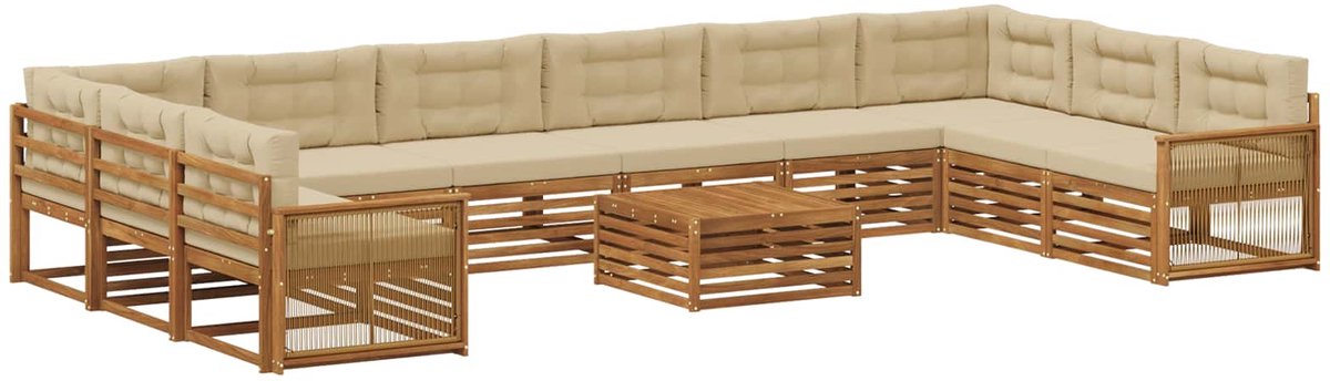 vidaXL Buiten - bank - set - 11 - st - 10-zits - Natuurlijk - en - Beige Natuurlijk en Beige