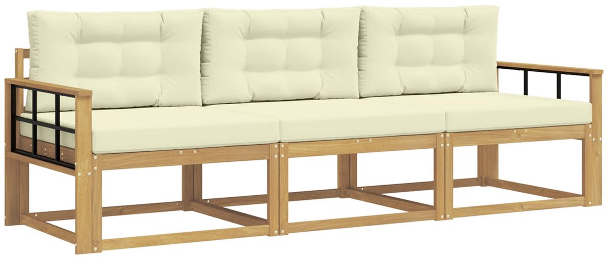 vidaXL Buiten - bank - set - 3 - st - Wit - en - crèmekleurig - Polyester Wit en crèmekleurig