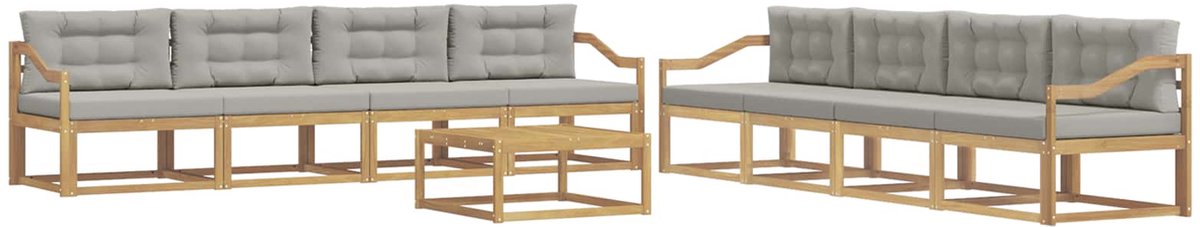 vidaXL Buiten - bank - set - 9 - st - 8-zits - Wit - en - Lichtgrijs - Polyester Wit en lichtgrijs