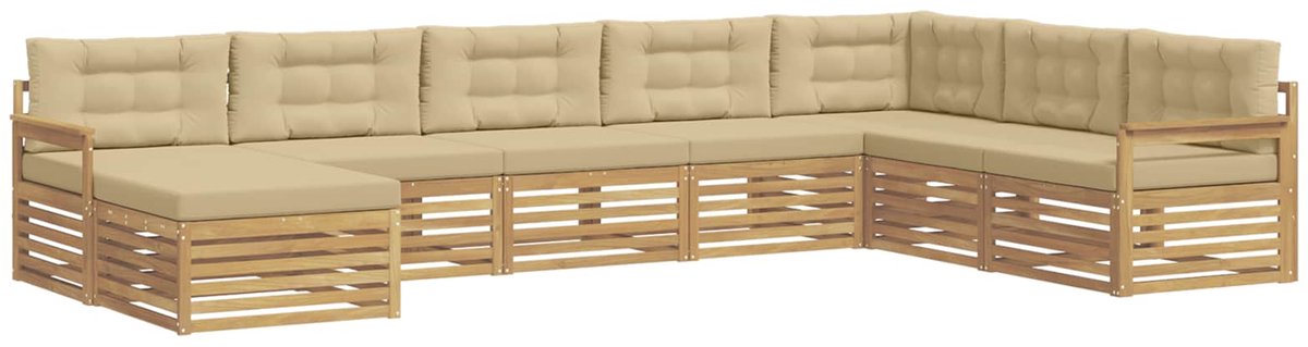 vidaXL Buiten - bank - set - 8 - st - 7-zits - Wit - en - Beige - Massief - Acacia - Hout Wit en Beige