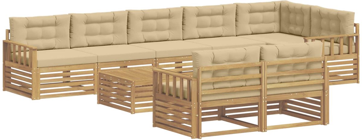 vidaXL Buiten - bank - set - 9 - st - 8-zits - Wit - en - Beige - Polyester Wit en Beige
