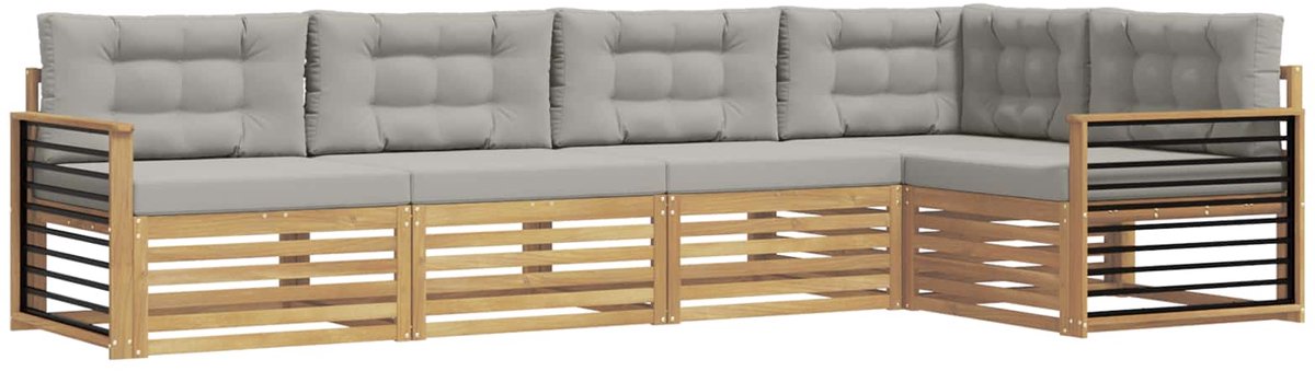 vidaXL Buiten - bank - set - 5 - st - 5-zits - Wit - en - Lichtgrijs - Polyester Wit en Lichtgrijs