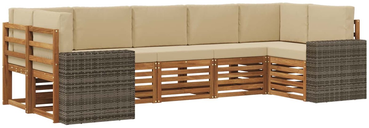 vidaXL Buiten - bank - set - 7 - st - 7-zits - Natuurlijk - en - Beige Natuurlijk en Beige