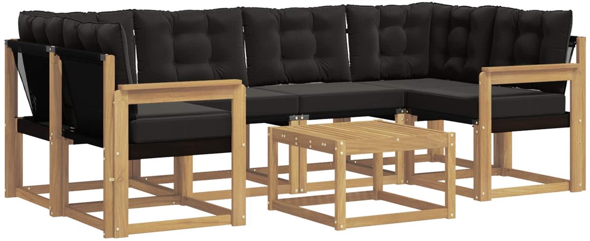 vidaXL Buiten - bank - set - 7 - st - 6-zits - Wit - en - zwart Wit en zwart