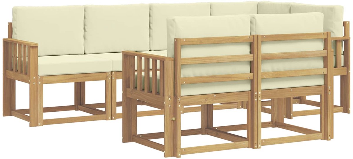 vidaXL Buiten - bank - set - 7 - st - 7-zits - Wit - en - crèmekleurig - Polyester Wit en crèmekleurig