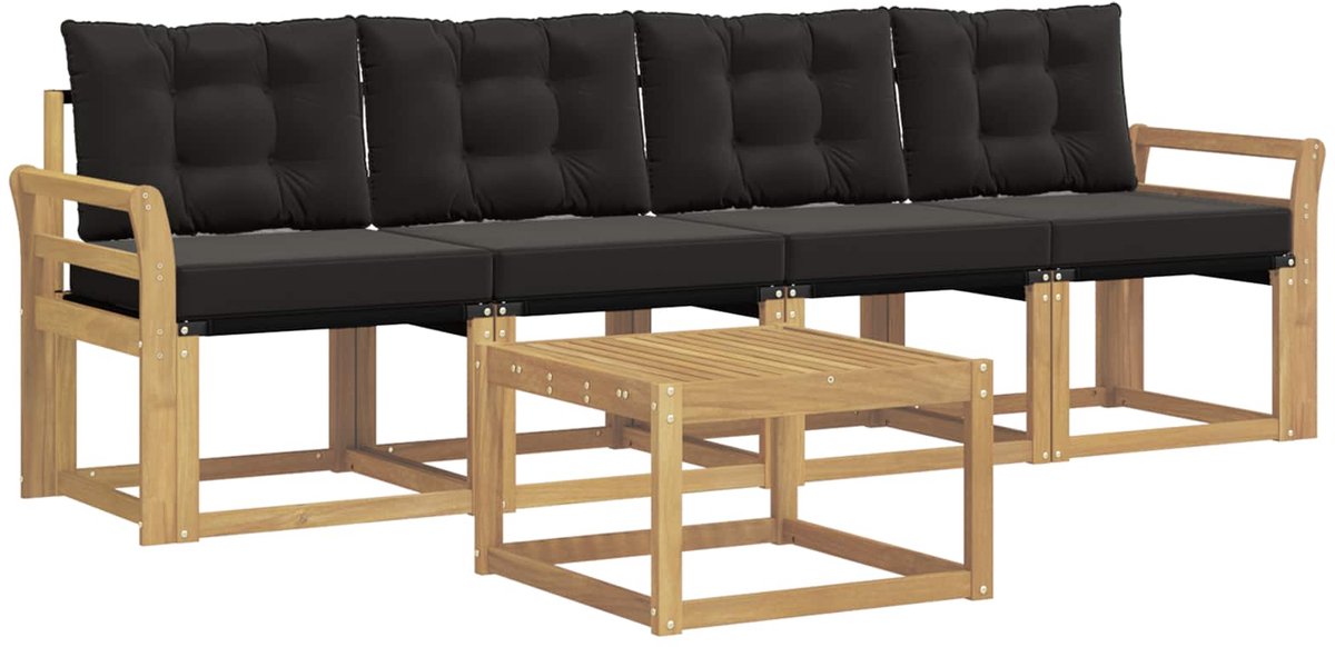 vidaXL Buiten - bank - set - 5 - st - 4-zits - Wit - en - zwart Wit en zwart