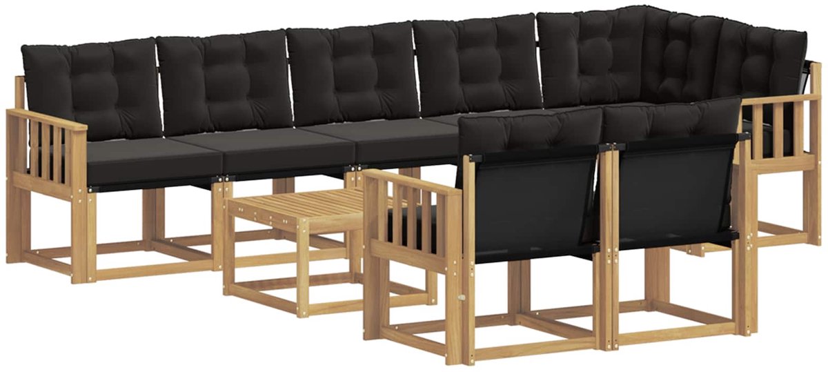 vidaXL Buiten - bank - set - 9 - st - 8-zits - Wit - en - zwart Wit en zwart