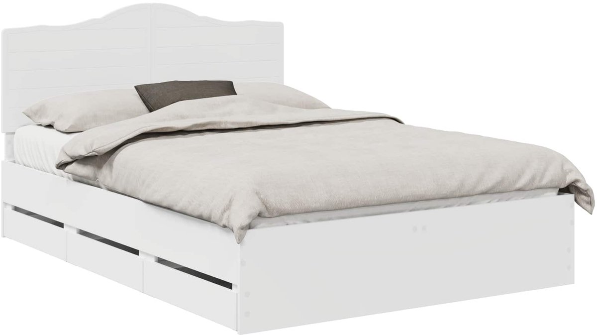 vidaXL Bedframe - met - lade - met - opslag - Wit - 140 - x - 190 - cm - Ingenieurshout