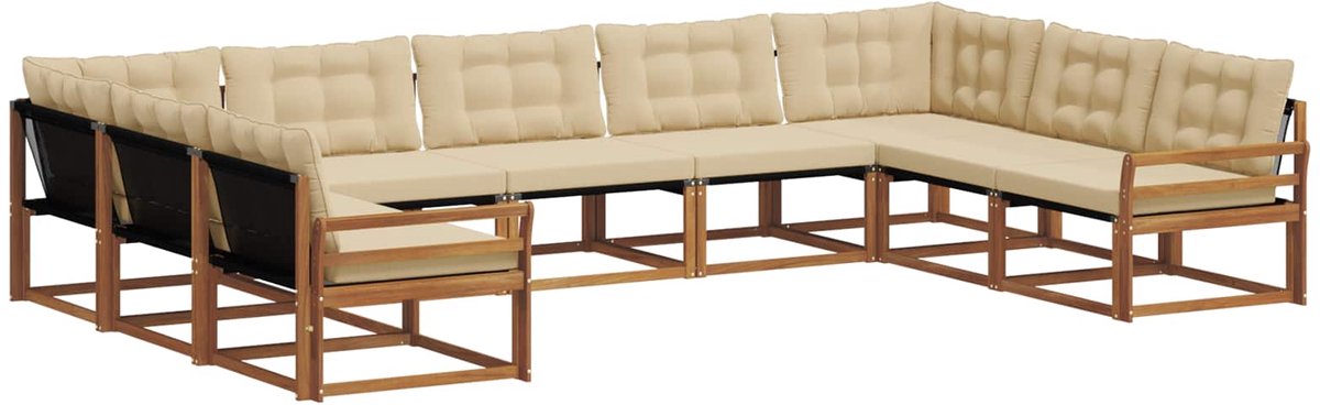 vidaXL Buiten - bank - set - 9 - st - Natuurlijk - en - Beige Natuurlijk en Beige