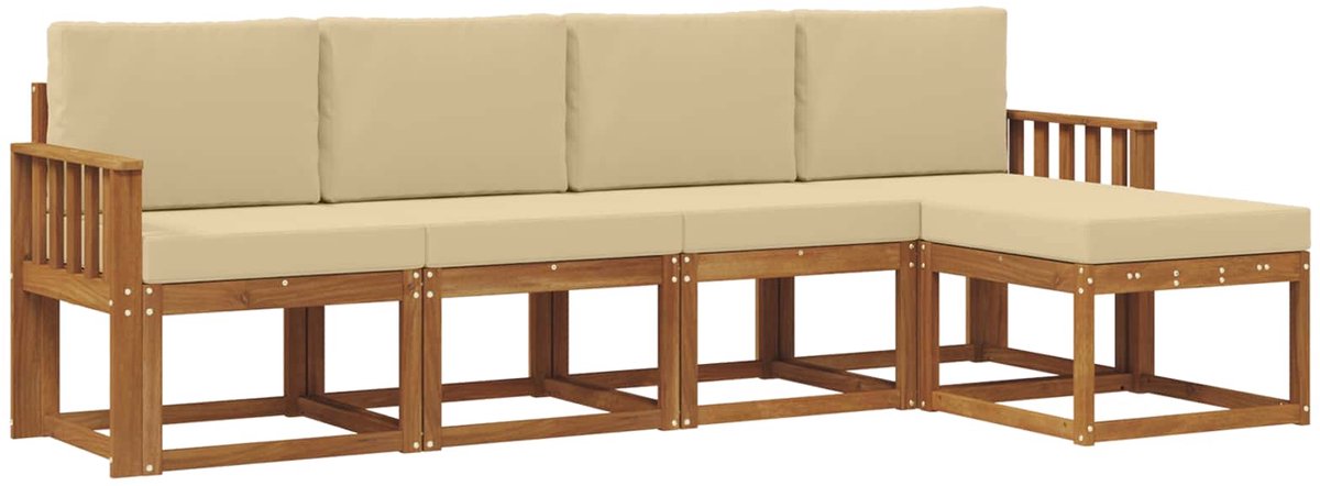 vidaXL Buiten - bank - set - 5 - st - 5-zits - Natuurlijk - en - Beige Natuurlijk en Beige