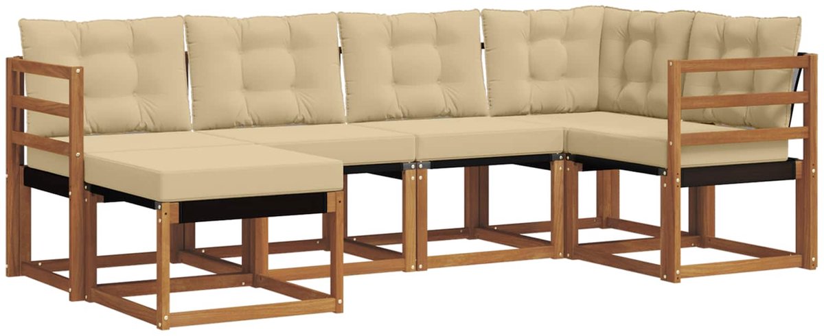 vidaXL Buiten - bank - set - 6 - st - 6-zits - Natuurlijk - en - Beige Natuurlijk en Beige