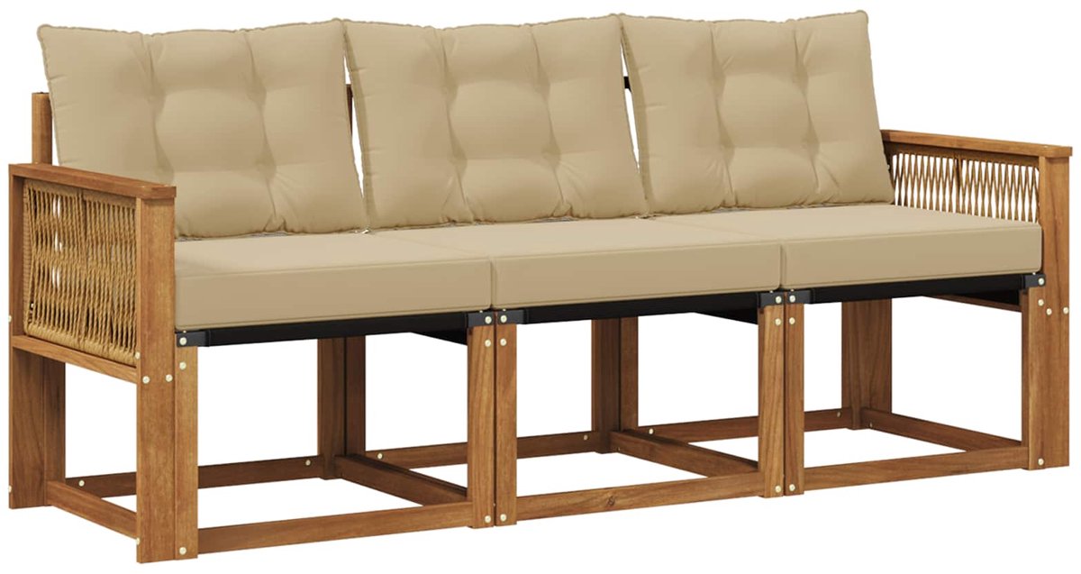 vidaXL Buiten - bank - set - 3 - st - 3-zits - Natuurlijk - en - Beige Natuurlijk en Beige