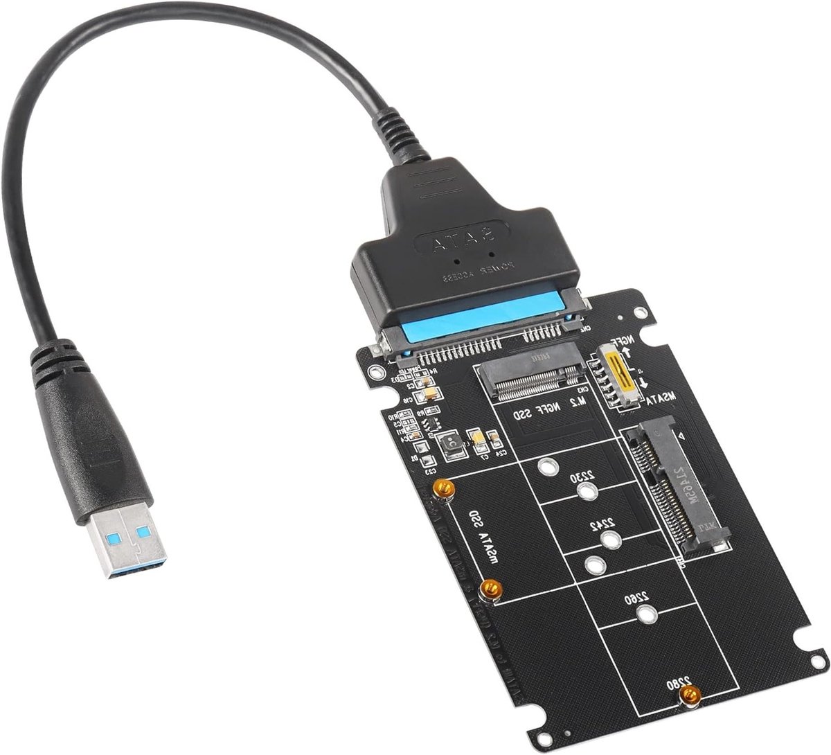 2-in-1 M.2 NGFF of mSATA naar SATA 3.0 adapter, ondersteunt SATA NGFF B/B + M Key SSD, snelle gegevensoverdracht en eenvoudige installatie