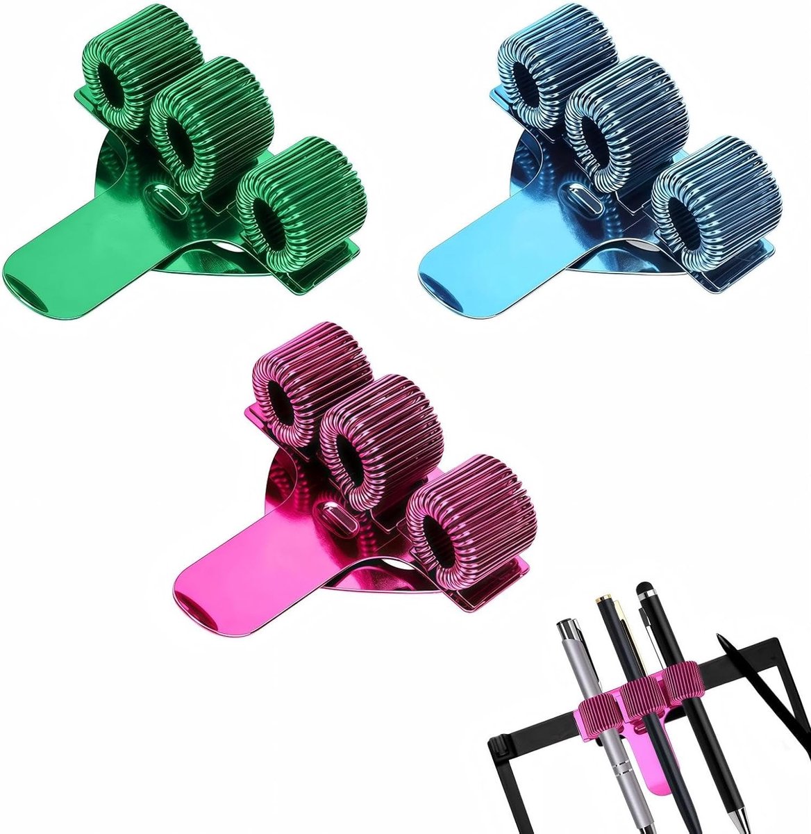 3-Voudige Pennenhouder RVS voor Verpleegsters en Artsen - Balpenhouder met Veerringdesign en Clip - Ideaal voor Uniform en Clipboard (3 Kleuren)