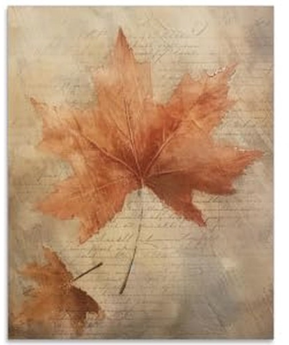 aladdien - Esdoornbladeren - Herfst Muurkunst - 28x35 cm - Ivoor - Wanddecoratie - Thuis en Slaapkamer - Kleurrijke Print