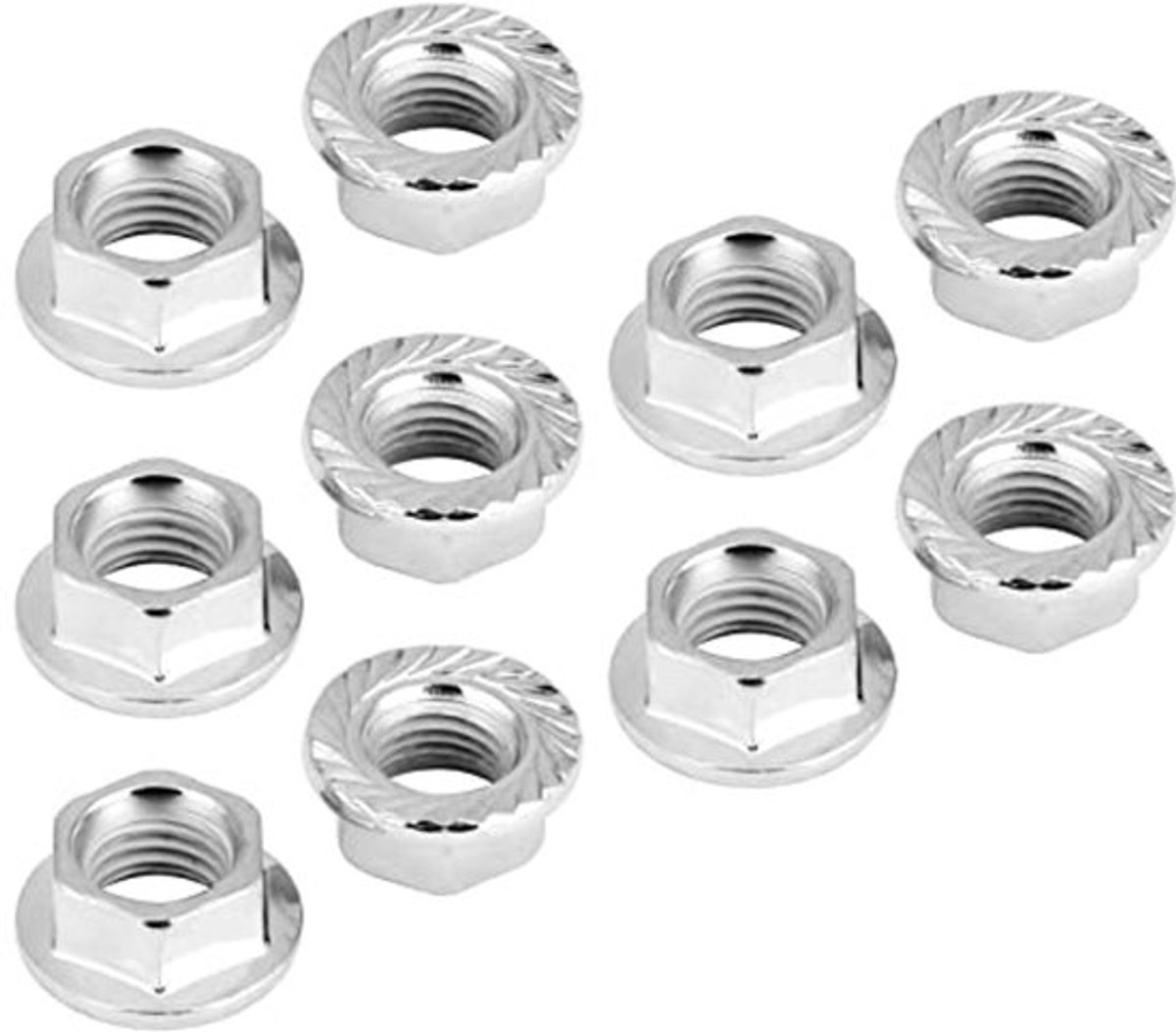 20 STKS M10 * 1.25mm Getande Flens Hex Lock Moeren, Ijzer Chroom, Licht Afwerking