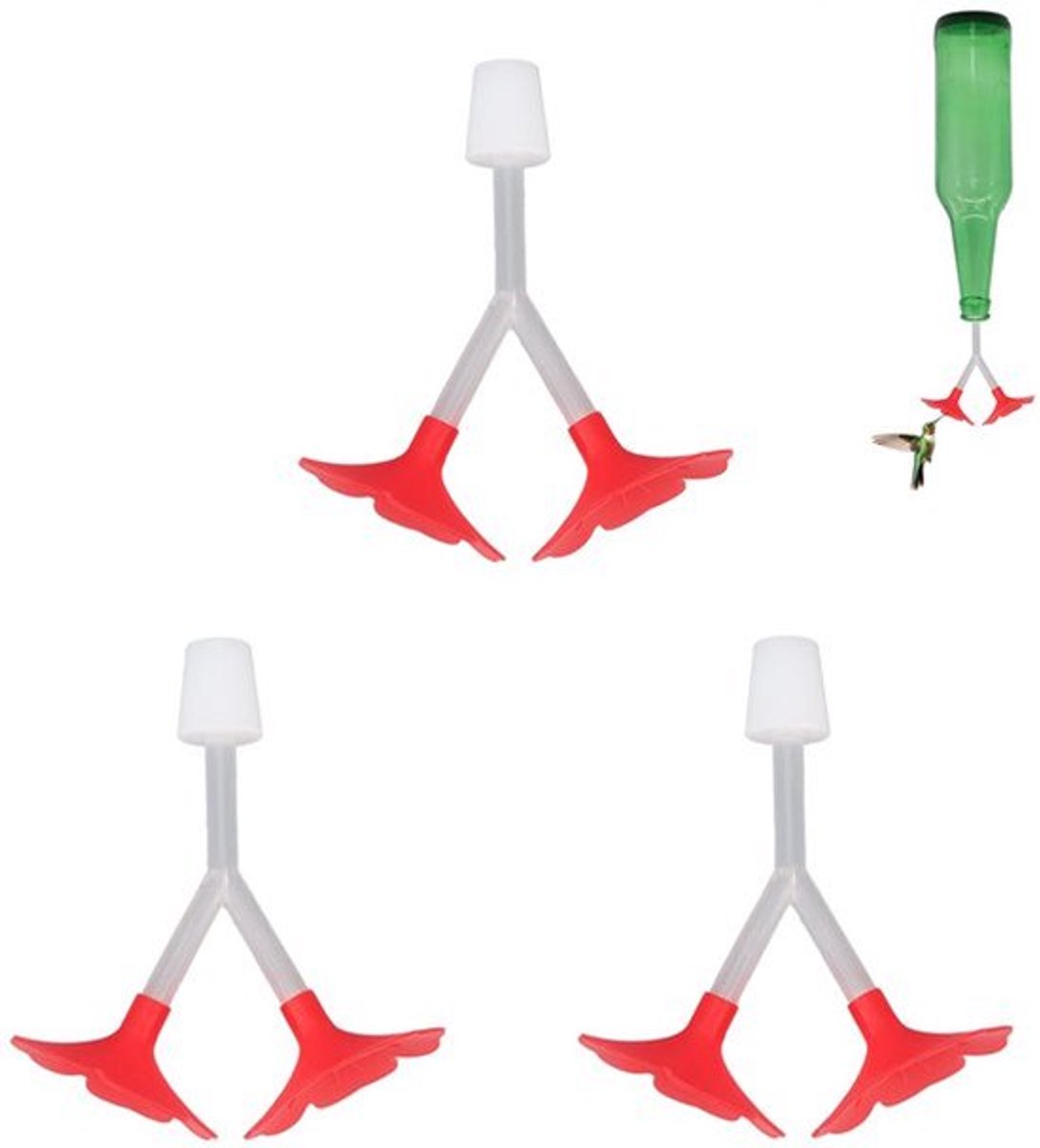 3pcs Hummingbird Feeder Tubes - Rood Bloemen Dubbele Koppen - Met Stopper Voor Buiten