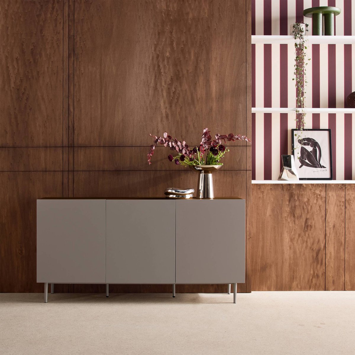 sweeek Dressoir metaal en houtdecor met 3 deuren 150cm - ashton Grijs