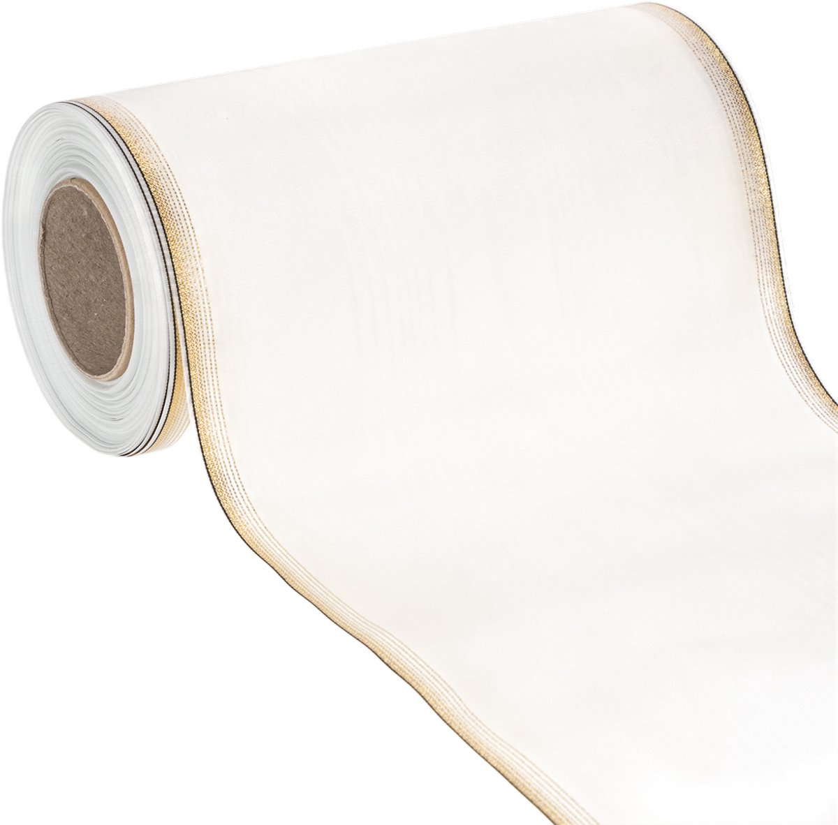 Elegant moiré-kranslint, 200 mm wit met gouden parelrand en speciale a