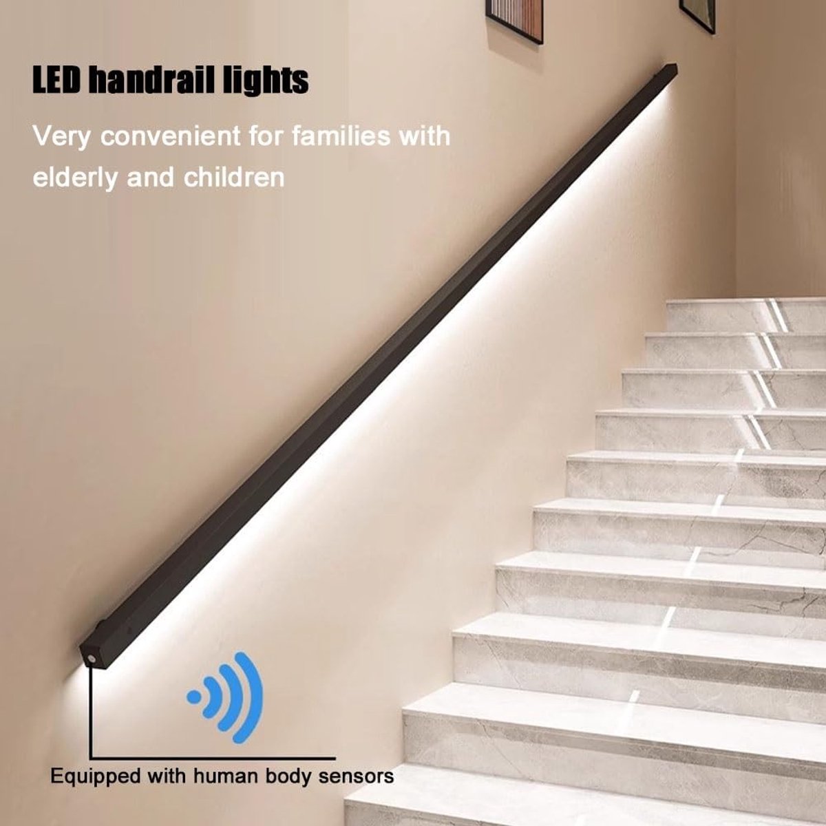 Led Trapleuning - Verlichte Handgreep - Veiligheid in Huis - Dubbele Lichaamssensoren - 15 meter - Roestvrij Staal