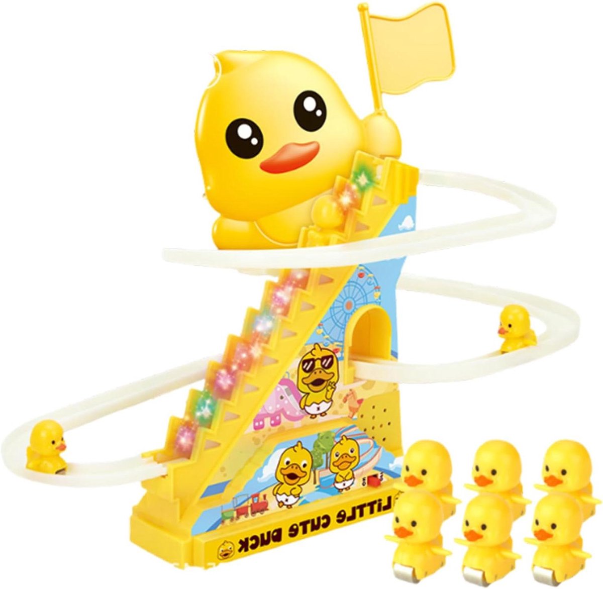 Eenden Klimbaan Speelgoed - Racetrack Speelset - Kinderspeelgoed - Automatische Muziek Lichtjes - 25 cm - Multicolor