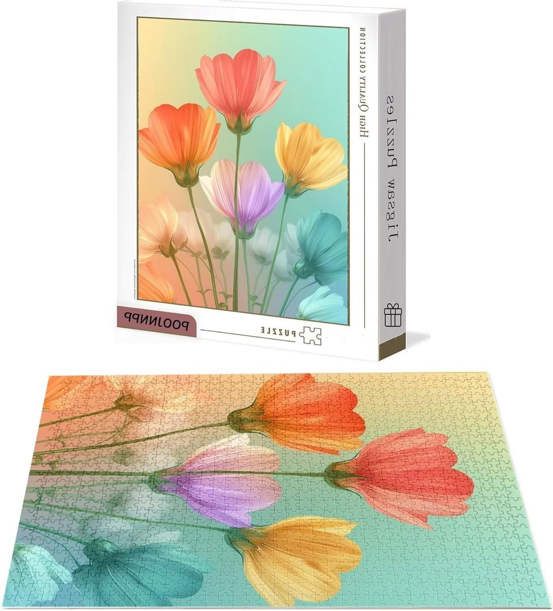 Houten Puzzel - Legpuzzel Volwassenen - Ontspannende Familieactiviteit - Genummerde Secties Achterkant - 87x57cm - Bloemenprint
