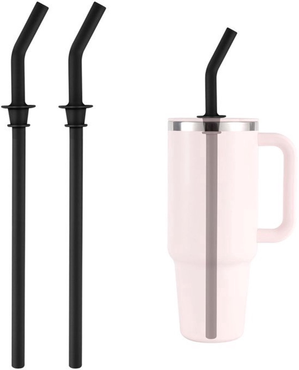 2 Stuks Vervangstroken - 40oz Reisbeker - Zachte Silicone Straws - BPA Vrij - Zwart