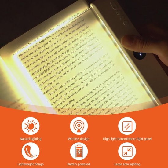 Sander Shop Draagbaar bladwijzerlicht, Flat Book Light met timer, Bright Light Lamp Board Lightwedge Book Light, oogbescherming, dimbaar, Panel Boek Leeslamp voor lezen in bed, Nachtlezen, auto (Wit) van sander-shop — afbeelding 3
