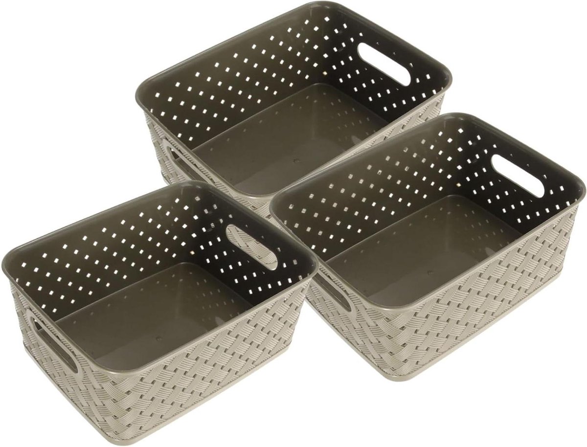 Opbergmand Kunststof - Organizer Mand - Bureau Opruimen - Met Handvat - 24.6 cm - Bruin
