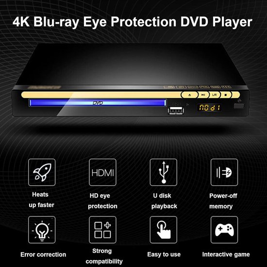 Home DVD Speler - Blu-ray speler - Films Kijken - Oogbescherming Functie - Full HD - Zwart — afbeelding 2