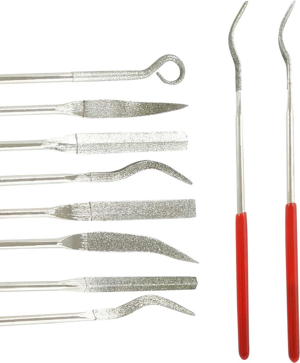 Mini Diamant Vijlenset - Naaldvijlen Metaal - Precisiewerk Reparatie - 10 Verschillende Vormen - 140 mm Lengte - Zilver