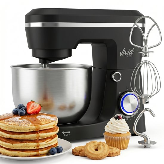 Productafbeelding Vivid Green 1500W Keukenrobot - 3.8L Mengkom - 10 Snelheden - Keukenmixer - Keukenmachine - Zwart - Beste keukenmachine keuze