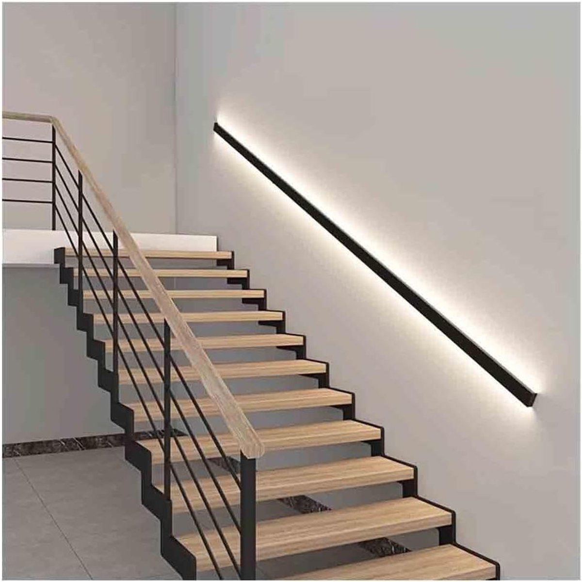 Trapleuning met LED - Handgreep Verlichting - Veilige Trappen - Aluminium Met Lichtkanaal - 150X6.5X3 CM - Zwart