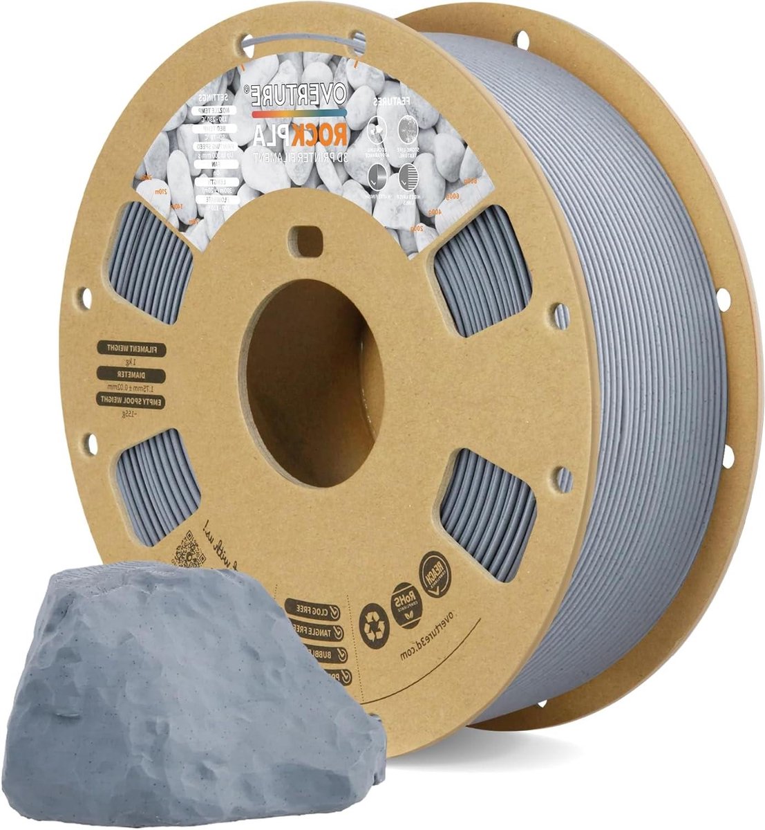 PLA Filament - Steenlook Draad - 3D Prints Maken - Natuurlijke Textuur - 1.75 mm - Grijs