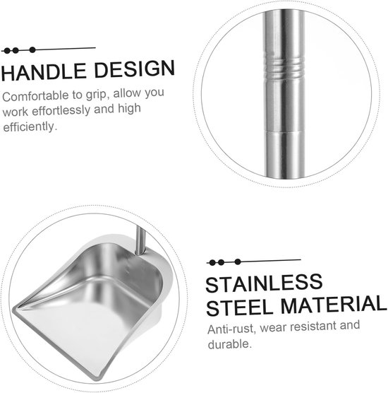 Veegschep met steel - Stoffer en blik - Huis schoonmaken - Ergonomische grip - Grote schep - Zilverkleurig — afbeelding 5
