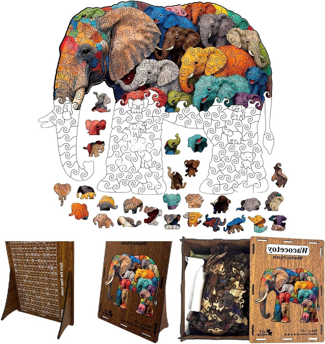 Houten Puzzel Set - Dierenvorm Puzzel - Familie Spel - Duurzame Kwaliteit - 218 Delen - Multicolor