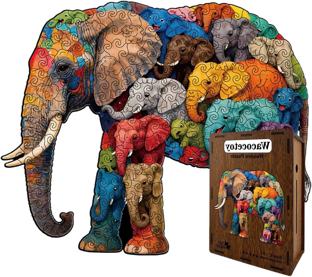 Houten Puzzel - Dierenvorm Puzzel - Ontspanning Thuis - Natuurlijk Hout - 218 Delen - Multicolor