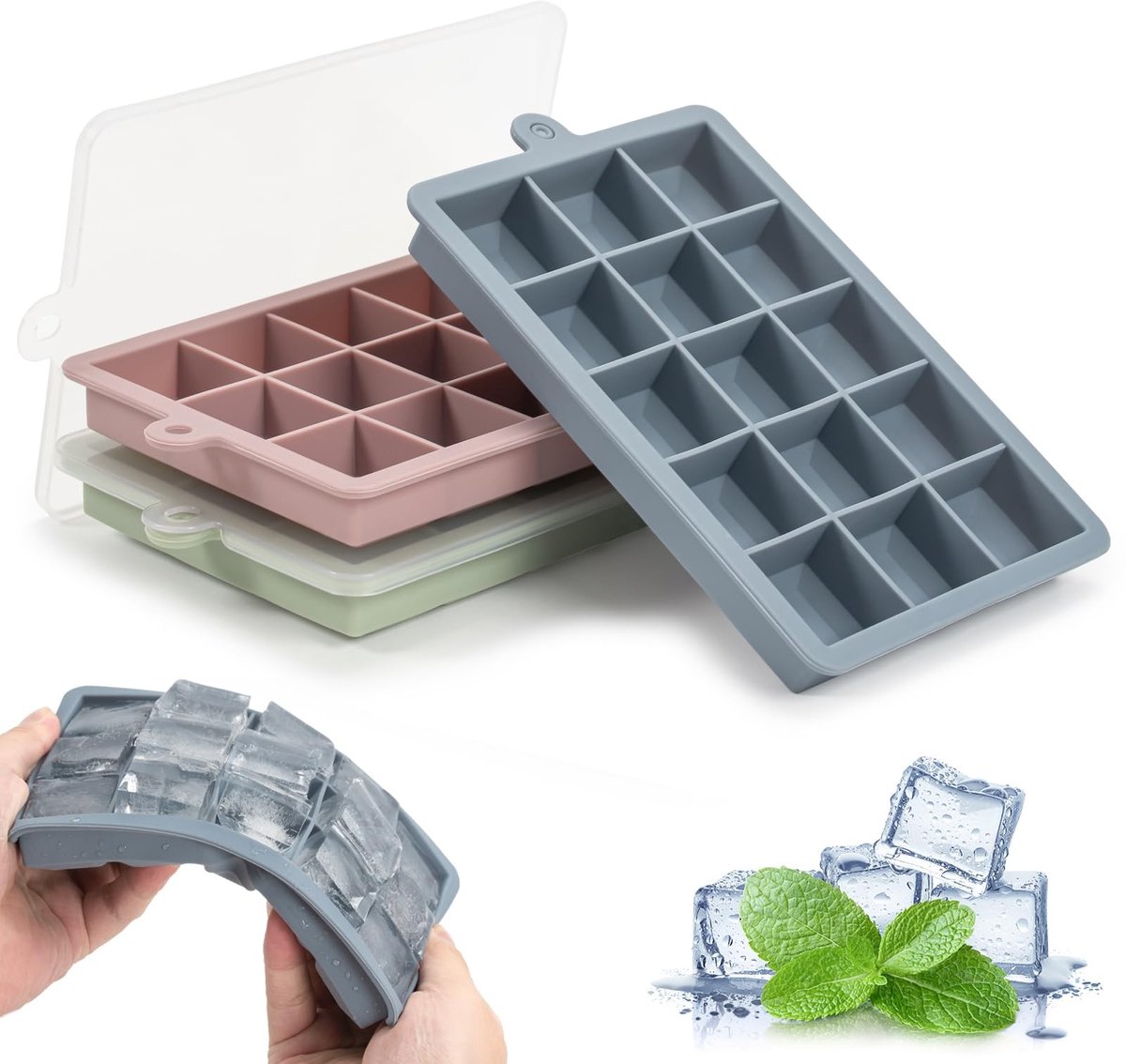 Dailygoods- IJsblokjesvorm Siliconen - 3 Stuks - 15 Vakjes voor Grote IJsblokjes - BPA-vrij - Vaatwasmachinebestendig - Perfect voor Whisky/Cocktails/Babyvoeding - Ijsblokjesbakje