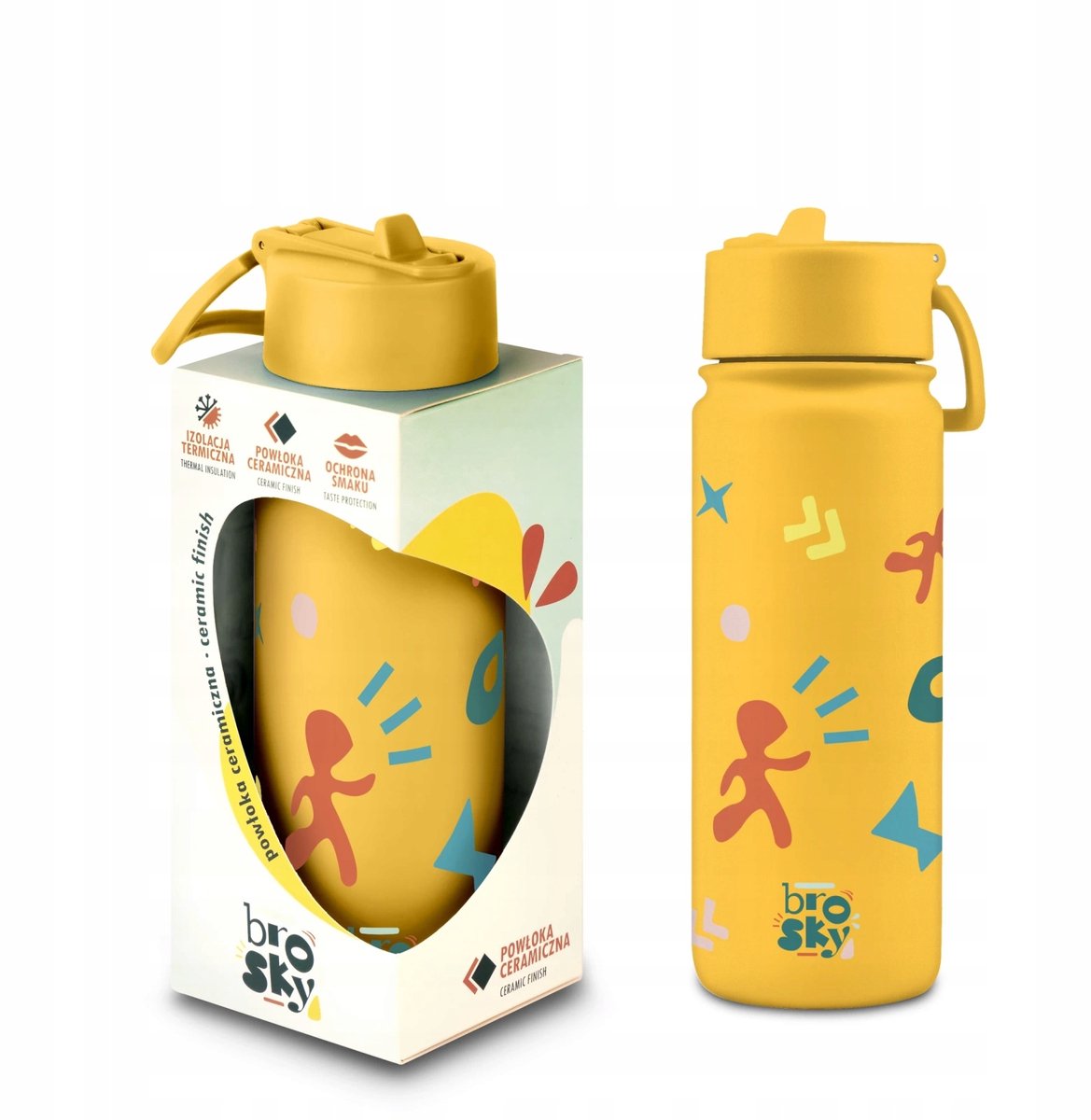 Brosky Thermosfles Kinderen Geel 550ml - RVS met Keramische Coating
